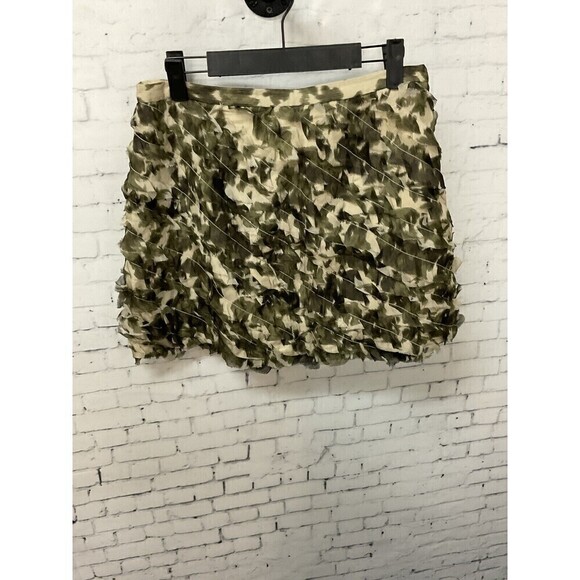 J Crew Women Silk Army Green Camouflage Animal Print Mini Skirt Sz 4 T2 - Picture 5 of 10